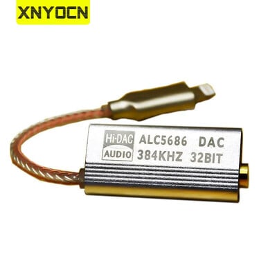 Xnyocn ALC5686 DAC dekodeerimine 3,5 mm HIFI võimendi adapter kõrvaklappide kaabel seadme helivõimendi 32 bitti/384 kHz iPhone IOS Lightning jaoks