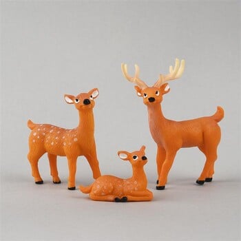 3 бр./компл. Sika Deer Cartoon Animal Figurice Dollhouse Home Decor Miniature Fairy Garden Decoration Resin Christmas Gift