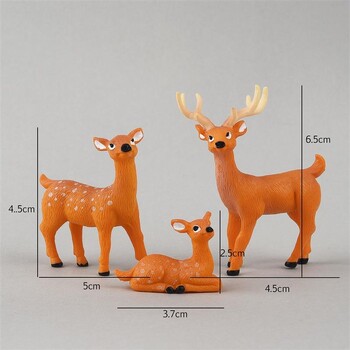 3 бр./компл. Sika Deer Cartoon Animal Figurice Dollhouse Home Decor Miniature Fairy Garden Decoration Resin Christmas Gift