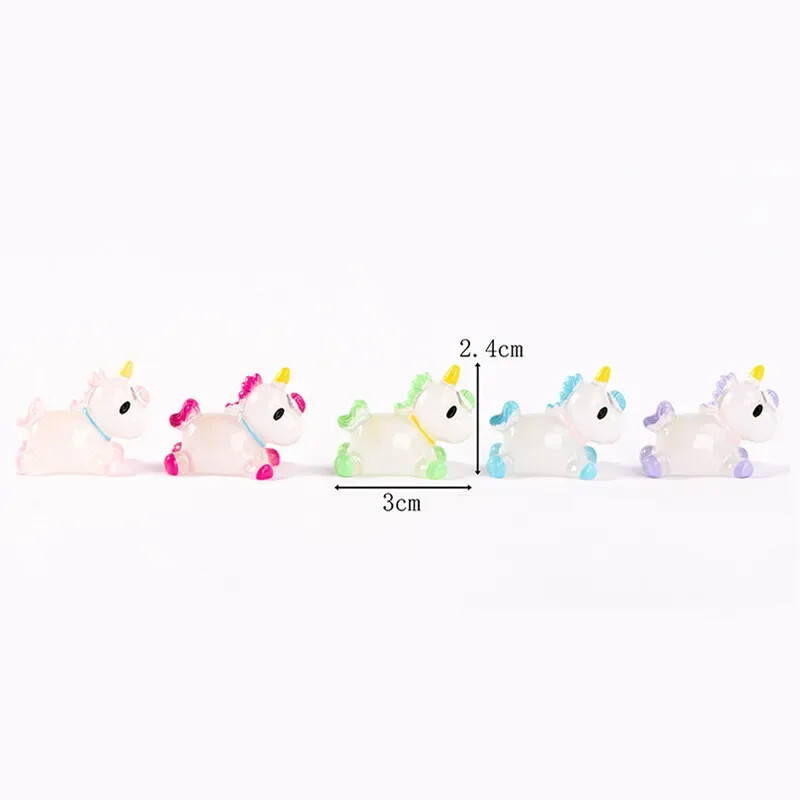 10 τμχ Mini Cartoon Unicorn Glow At Dark Miniatures Figurines Unicorns Kawaii Home Decor Φωτεινή Νεράιδα Αξεσουάρ κήπου