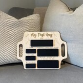 Első iskolai napom, hordozható, fából készült, iskolai palatábla feliratú újrafelhasználható fényképes memóriatábla fiúknak és lányoknak