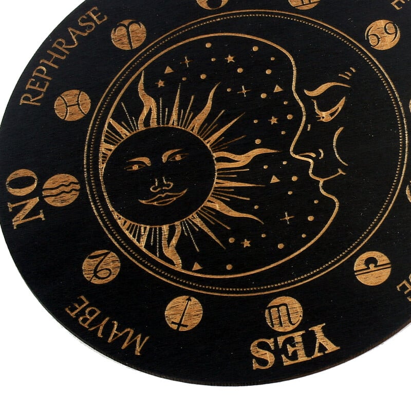 Tablă de lemn Ouija din lemn Altar de vrăjitoare Decor pentru acasă Pendul Decizie Scrisoare Placă de meditație Pietre de cristal Display Artizanat Baza