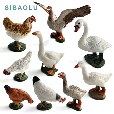 Szimuláció Hattyú Csirke Tyúkok Kacsa Liba Liba Haszonállat modell figurák játék miniatűr kerti lakberendezési kiegészítők Dekor