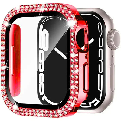 Husă din sticlă + diamant pentru carcasa ceasului Apple 40mm 44mm 41mm 45mm 38mm 42mm Bling Bumper Protector iWatch series 9 3 5 6 7 8 se case