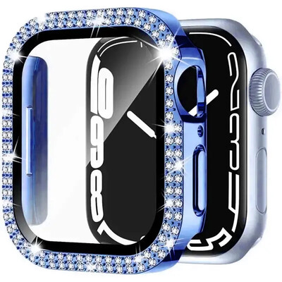 Husă din sticlă + diamant pentru carcasa ceasului Apple 40mm 44mm 41mm 45mm 38mm 42mm Bling Bumper Protector iWatch series 9 3 5 6 7 8 se case