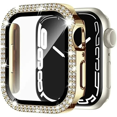 Husă din sticlă + diamant pentru carcasa ceasului Apple 40mm 44mm 41mm 45mm 38mm 42mm Bling Bumper Protector iWatch series 9 3 5 6 7 8 se case