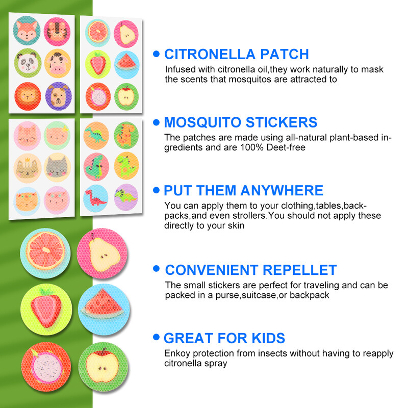 36-240 vnt. Lengvi lipdukai nuo uodų nuo uodų užklijuoti uodų lipdukai vaikams moterims, vyrams atsitiktinio rašto lauke