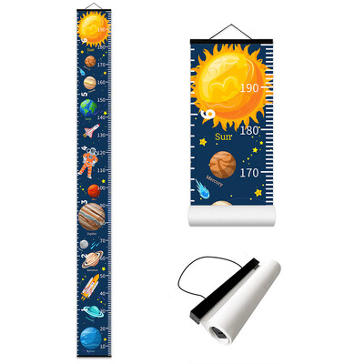 Ravnalo za mjerenje visine za djecu, crtani Planet Rocket, viseći plakat s tablicom visine bebe, slika za uređenje dječačke spavaće sobe