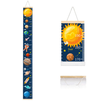 Ravnalo za mjerenje visine za djecu, crtani Planet Rocket, viseći plakat s tablicom visine bebe, slika za uređenje dječačke spavaće sobe