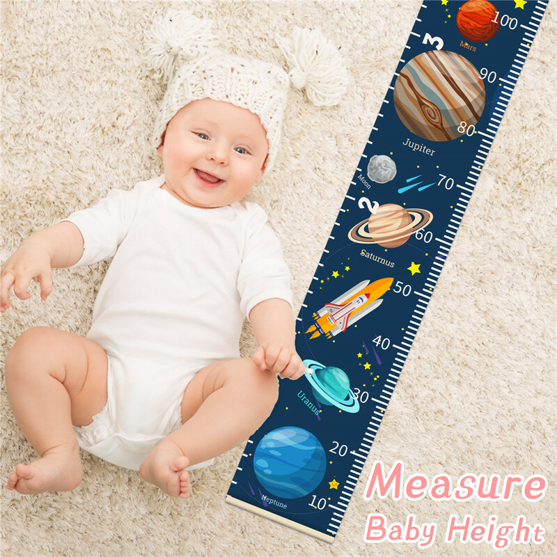 Ravnalo za mjerenje visine za djecu, crtani Planet Rocket, viseći plakat s tablicom visine bebe, slika za uređenje dječačke spavaće sobe
