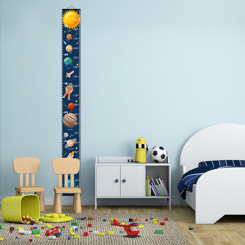 Ravnalo za mjerenje visine za djecu, crtani Planet Rocket, viseći plakat s tablicom visine bebe, slika za uređenje dječačke spavaće sobe