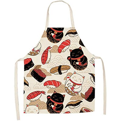 Pregača s printom japanske Lucky Cat Sushi Slatka pregača za kuhanje Žene Muškarci Kuharska zabavna pregača Dječja pregača za slikanje Pregača za zabave otporna na mrlje