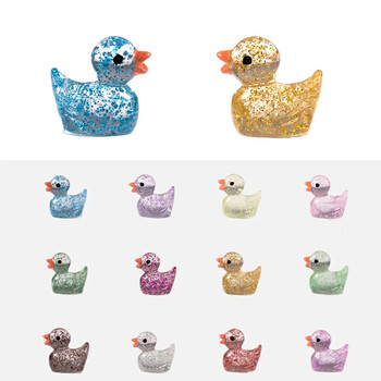 50PCS Mini Ducks Resin Sein Miniatures Fairy Garden Decoration Блестяща патешка къща за кукли Направи си сам Аксесоари Домашен декор Kawaii