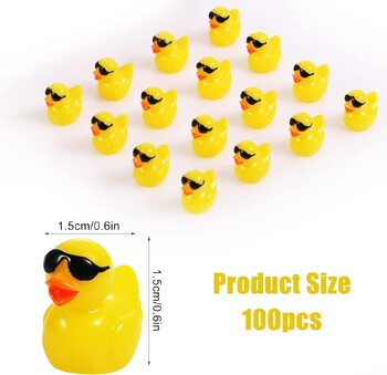 50/100PCS Mini Yellow Ducks with Glasses Fairy Garden Miniatures Πάπια που φοράει γυαλιά ηλίου Kawaii Αξεσουάρ σπιτιού Διακόσμηση γραφείου