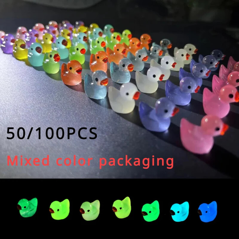 50/100 ks svietiace miniatúrne kačičky s machom, mikrokrajinka, miniatúrne figúrky kačíc, doplnky do rozprávkovej záhrady, bytové dekorácie, svietiace v tme.
