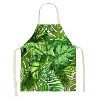 Žalias atogrąžų palmių raštas 53*65 cm Valymo prijuostės Namų gaminimas Virtuvė Virtuvė Prijuostė Virėjas dėvėti Medvilniniai Lininiai Pinafore Seilinukai suaugusiems 46342