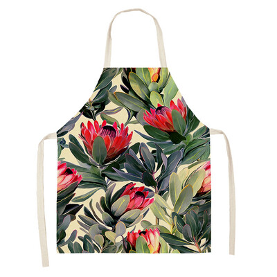 Žalias atogrąžų palmių raštas 53*65 cm Valymo prijuostės Namų gaminimas Virtuvė Virtuvė Prijuostė Virėjas dėvėti Medvilniniai Lininiai Pinafore Seilinukai suaugusiems 46342