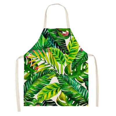 Žalias atogrąžų palmių raštas 53*65 cm Valymo prijuostės Namų gaminimas Virtuvė Virtuvė Prijuostė Virėjas dėvėti Medvilniniai Lininiai Pinafore Seilinukai suaugusiems 46342