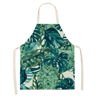 Žalias atogrąžų palmių raštas 53*65 cm Valymo prijuostės Namų gaminimas Virtuvė Virtuvė Prijuostė Virėjas dėvėti Medvilniniai Lininiai Pinafore Seilinukai suaugusiems 46342