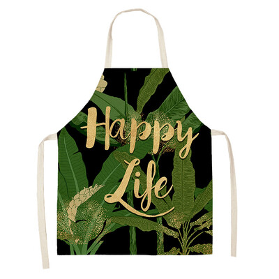 Žalias atogrąžų palmių raštas 53*65 cm Valymo prijuostės Namų gaminimas Virtuvė Virtuvė Prijuostė Virėjas dėvėti Medvilniniai Lininiai Pinafore Seilinukai suaugusiems 46342