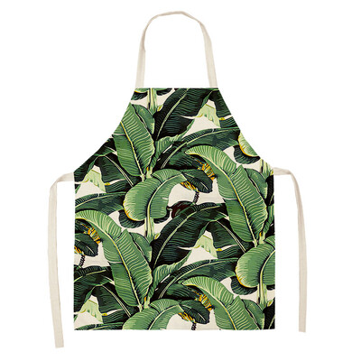 Žalias atogrąžų palmių raštas 53*65 cm Valymo prijuostės Namų gaminimas Virtuvė Virtuvė Prijuostė Virėjas dėvėti Medvilniniai Lininiai Pinafore Seilinukai suaugusiems 46342