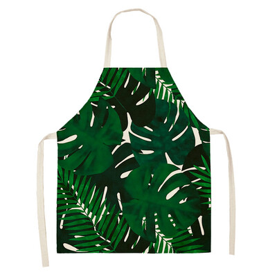 Žalias atogrąžų palmių raštas 53*65 cm Valymo prijuostės Namų gaminimas Virtuvė Virtuvė Prijuostė Virėjas dėvėti Medvilniniai Lininiai Pinafore Seilinukai suaugusiems 46342