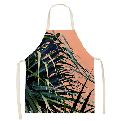 Žalias atogrąžų palmių raštas 53*65 cm Valymo prijuostės Namų gaminimas Virtuvė Virtuvė Prijuostė Virėjas dėvėti Medvilniniai Lininiai Pinafore Seilinukai suaugusiems 46342