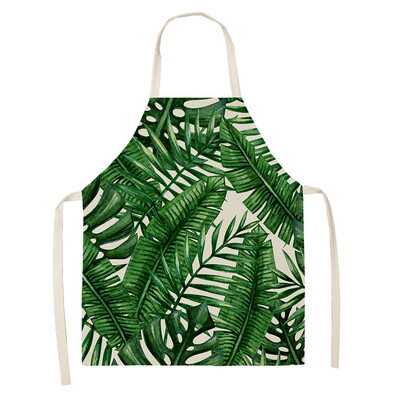 Žalias atogrąžų palmių raštas 53*65 cm Valymo prijuostės Namų gaminimas Virtuvė Virtuvė Prijuostė Virėjas dėvėti Medvilniniai Lininiai Pinafore Seilinukai suaugusiems 46342