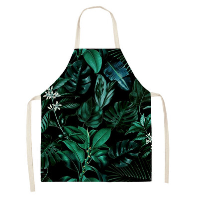 Žalias atogrąžų palmių raštas 53*65 cm Valymo prijuostės Namų gaminimas Virtuvė Virtuvė Prijuostė Virėjas dėvėti Medvilniniai Lininiai Pinafore Seilinukai suaugusiems 46342