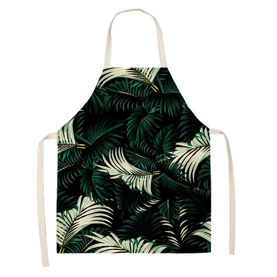 Žalias atogrąžų palmių raštas 53*65 cm Valymo prijuostės Namų gaminimas Virtuvė Virtuvė Prijuostė Virėjas dėvėti Medvilniniai Lininiai Pinafore Seilinukai suaugusiems 46342