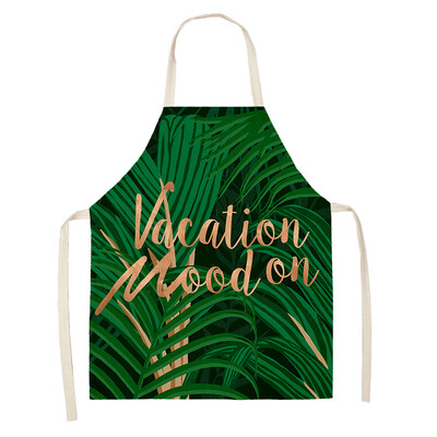 Žalias atogrąžų palmių raštas 53*65 cm Valymo prijuostės Namų gaminimas Virtuvė Virtuvė Prijuostė Virėjas dėvėti Medvilniniai Lininiai Pinafore Seilinukai suaugusiems 46342