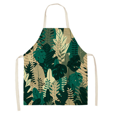 Žalias atogrąžų palmių raštas 53*65 cm Valymo prijuostės Namų gaminimas Virtuvė Virtuvė Prijuostė Virėjas dėvėti Medvilniniai Lininiai Pinafore Seilinukai suaugusiems 46342