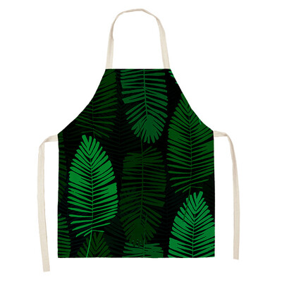 Žalias atogrąžų palmių raštas 53*65 cm Valymo prijuostės Namų gaminimas Virtuvė Virtuvė Prijuostė Virėjas dėvėti Medvilniniai Lininiai Pinafore Seilinukai suaugusiems 46342