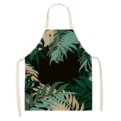 Žalias atogrąžų palmių raštas 53*65 cm Valymo prijuostės Namų gaminimas Virtuvė Virtuvė Prijuostė Virėjas dėvėti Medvilniniai Lininiai Pinafore Seilinukai suaugusiems 46342