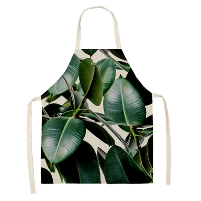 Žalias atogrąžų palmių raštas 53*65 cm Valymo prijuostės Namų gaminimas Virtuvė Virtuvė Prijuostė Virėjas dėvėti Medvilniniai Lininiai Pinafore Seilinukai suaugusiems 46342