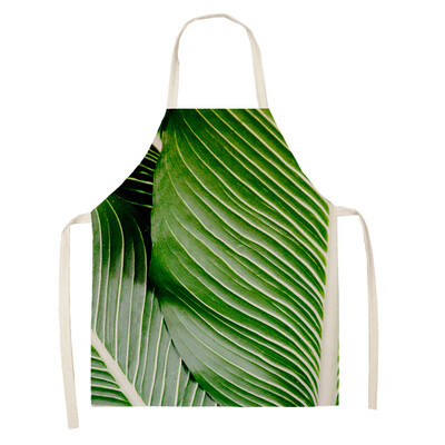Žalias atogrąžų palmių raštas 53*65 cm Valymo prijuostės Namų gaminimas Virtuvė Virtuvė Prijuostė Virėjas dėvėti Medvilniniai Lininiai Pinafore Seilinukai suaugusiems 46342