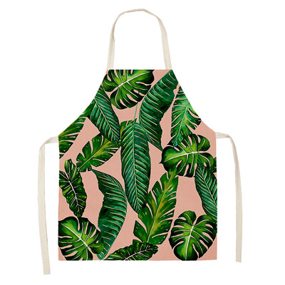Žalias atogrąžų palmių raštas 53*65 cm Valymo prijuostės Namų gaminimas Virtuvė Virtuvė Prijuostė Virėjas dėvėti Medvilniniai Lininiai Pinafore Seilinukai suaugusiems 46342