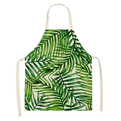 Žalias atogrąžų palmių raštas 53*65 cm Valymo prijuostės Namų gaminimas Virtuvė Virtuvė Prijuostė Virėjas dėvėti Medvilniniai Lininiai Pinafore Seilinukai suaugusiems 46342