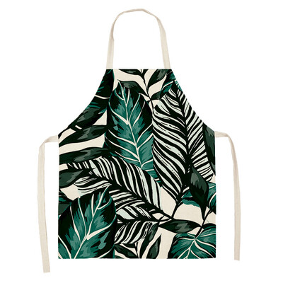 Žalias atogrąžų palmių raštas 53*65 cm Valymo prijuostės Namų gaminimas Virtuvė Virtuvė Prijuostė Virėjas dėvėti Medvilniniai Lininiai Pinafore Seilinukai suaugusiems 46342