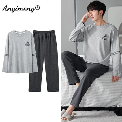 Didelio dydžio vyriškos pižamos rudens žiemos Naujas prašmatnus džentelmenas PJS mada Vyriški laisvalaikio mieginiai drabužiai Plediniai kelnės Medvilninis pižamų rinkinys berniukui