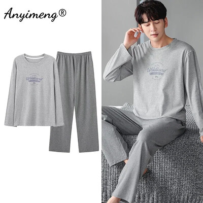 Didelio dydžio vyriškos pižamos rudens žiemos Naujas prašmatnus džentelmenas PJS mada Vyriški laisvalaikio mieginiai drabužiai Plediniai kelnės Medvilninis pižamų rinkinys berniukui