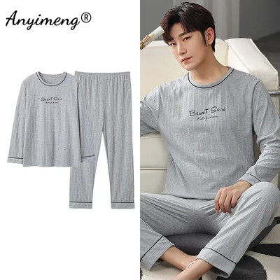 Didelio dydžio vyriškos pižamos rudens žiemos Naujas prašmatnus džentelmenas PJS mada Vyriški laisvalaikio mieginiai drabužiai Plediniai kelnės Medvilninis pižamų rinkinys berniukui