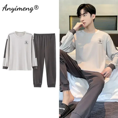 Didelio dydžio vyriškos pižamos rudens žiemos Naujas prašmatnus džentelmenas PJS mada Vyriški laisvalaikio mieginiai drabužiai Plediniai kelnės Medvilninis pižamų rinkinys berniukui