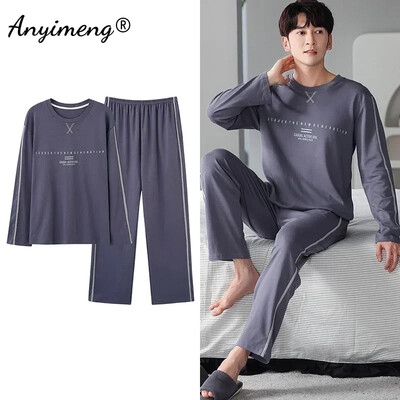 Didelio dydžio vyriškos pižamos rudens žiemos Naujas prašmatnus džentelmenas PJS mada Vyriški laisvalaikio mieginiai drabužiai Plediniai kelnės Medvilninis pižamų rinkinys berniukui