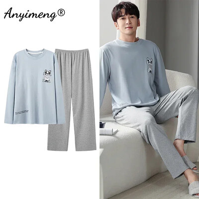 Didelio dydžio vyriškos pižamos rudens žiemos Naujas prašmatnus džentelmenas PJS mada Vyriški laisvalaikio mieginiai drabužiai Plediniai kelnės Medvilninis pižamų rinkinys berniukui