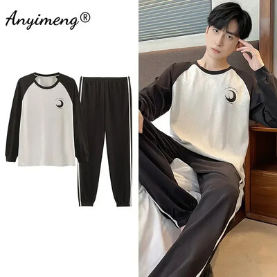 Didelio dydžio vyriškos pižamos rudens žiemos Naujas prašmatnus džentelmenas PJS mada Vyriški laisvalaikio mieginiai drabužiai Plediniai kelnės Medvilninis pižamų rinkinys berniukui