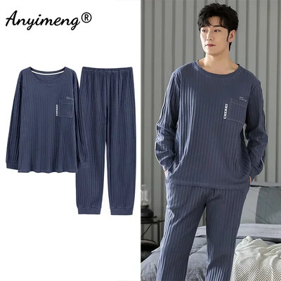 Didelio dydžio vyriškos pižamos rudens žiemos Naujas prašmatnus džentelmenas PJS mada Vyriški laisvalaikio mieginiai drabužiai Plediniai kelnės Medvilninis pižamų rinkinys berniukui