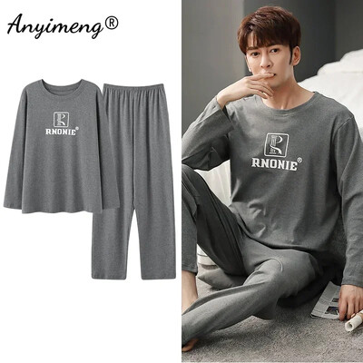 Didelio dydžio vyriškos pižamos rudens žiemos Naujas prašmatnus džentelmenas PJS mada Vyriški laisvalaikio mieginiai drabužiai Plediniai kelnės Medvilninis pižamų rinkinys berniukui