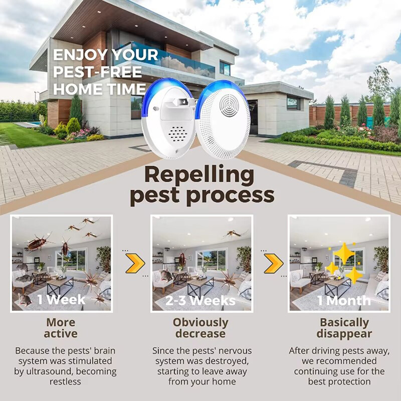 Ultrazvukový odpudzovač škodcov, netoxický elektronický odpudzovač komárov, odpudzovač myší, odpudzovač hmyzu pre pavúky, mravce, šváby, muchy