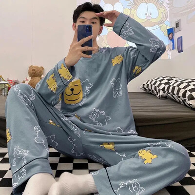 Muška pamučna pidžama s dugim rukavima Nova vrhunska odjeća za spavanje s medvjeđim dizajnom, široka domaća tanka spavaćica za mlade